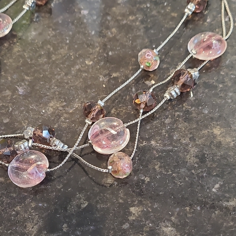 Elegant Pink and Brown Beaded Necklace